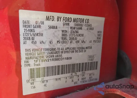 2008 Ford F-250 Fx4/Harley-Davidson/King Ranch/Lariat/Xl/Xlt from USA, damaged, VIN 1FTSW21R58ED11809